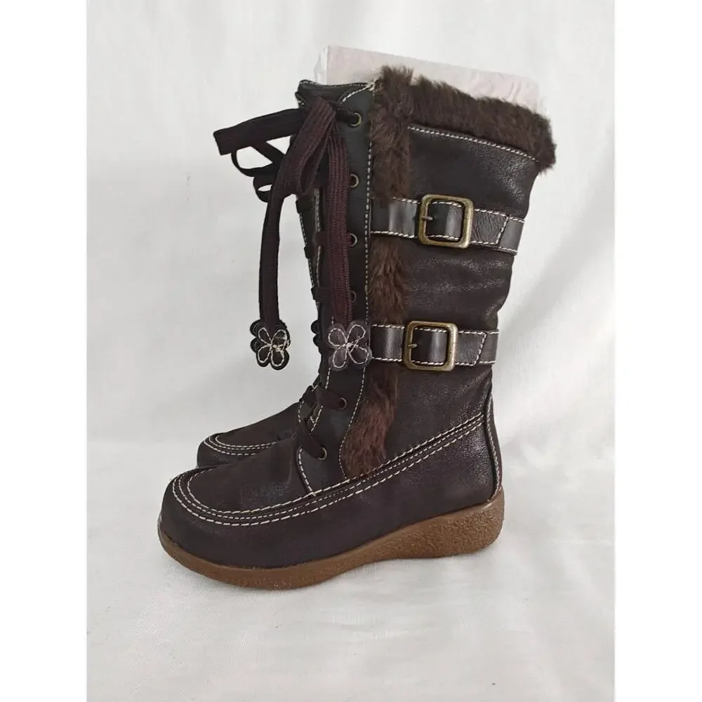 Rachel Shoes Winter‎ Boots Fresno Brown Girls 13 New Lace Up Faux Fur Warm